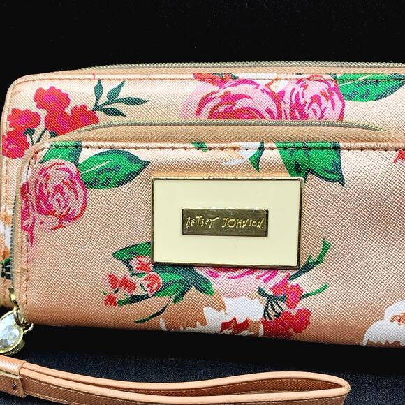 Betsey Johnson Handbags - Betsey Johnson Pink Floral Zip Closure Wristlet Wallet